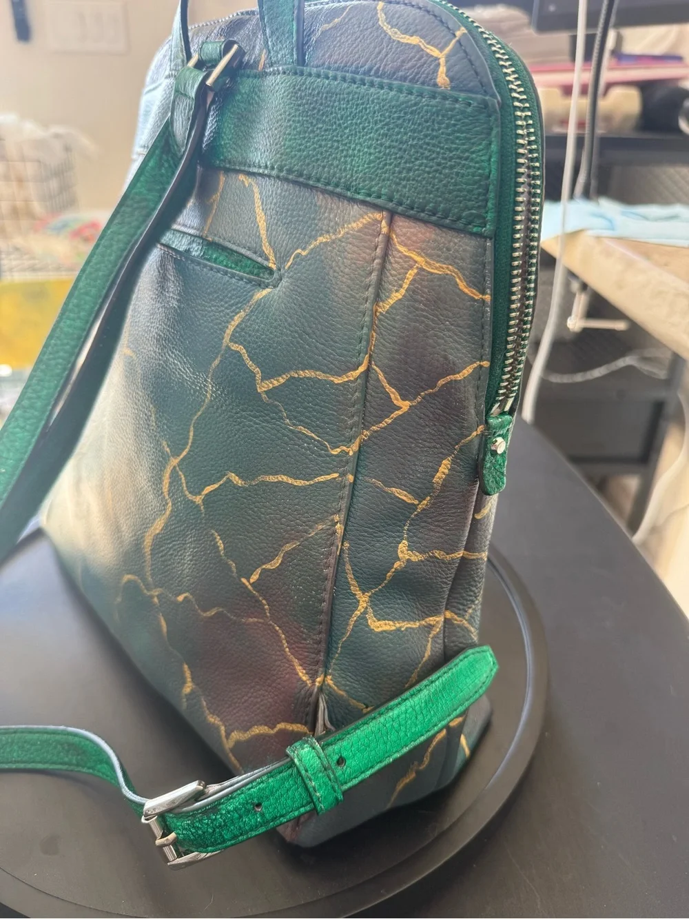 One of a kind hand painted Michael Kors Rhea Pebbled Leather Backpack